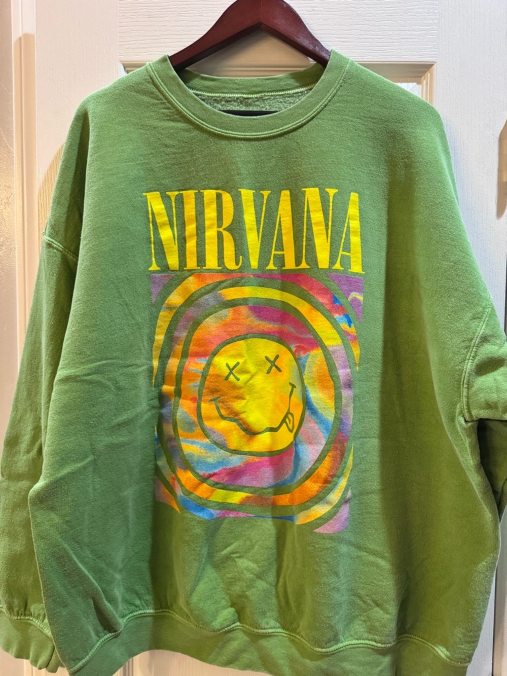 NIRVANA Yellow & Green Tie-Dye Smiley Crewneck